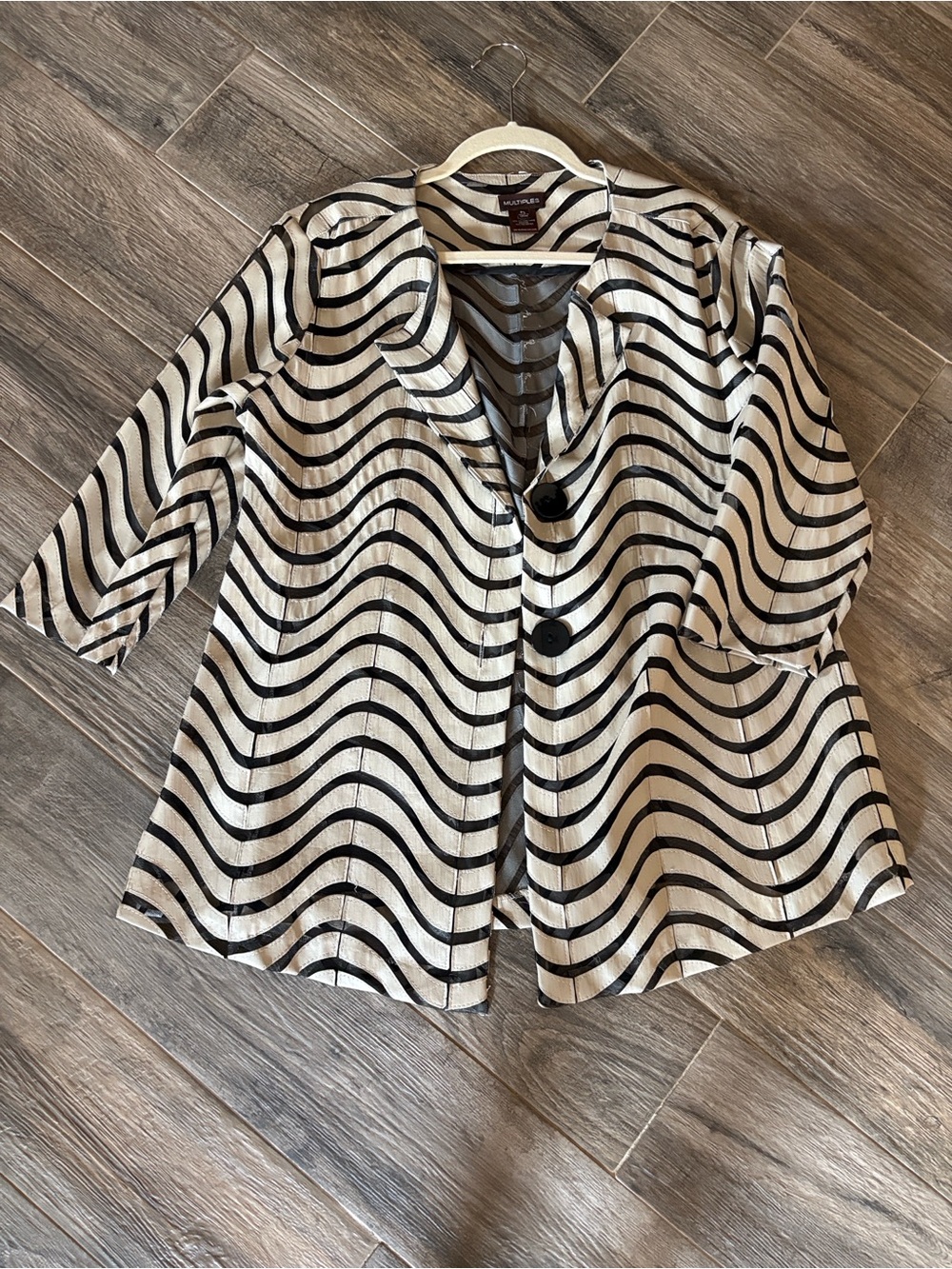 Multiples Black & White Wavy Stripe Tunic Jacket